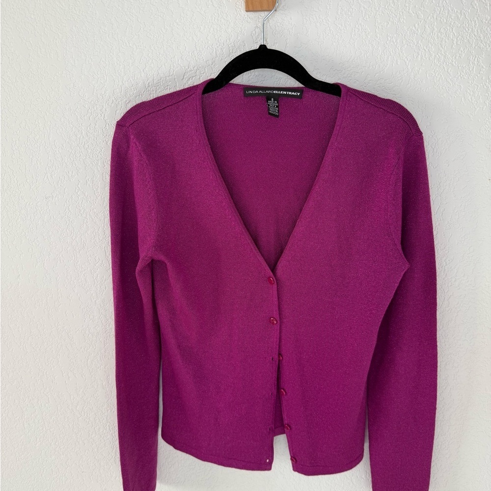 Vintage Linda Allard Ellen Tracy shimmer magenta cardigan